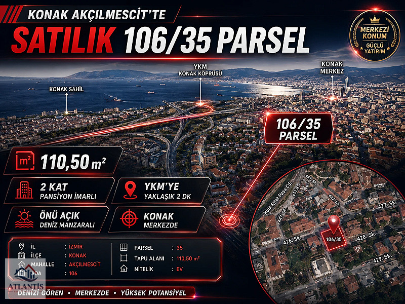 İZMİR KONAK'TA DENİZ MANZARALI 2 KAT PANSİYON İMARLI FIRSAT ARSA